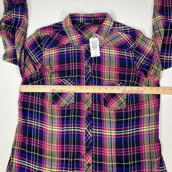 Torrid Women's 1X Plaid Pop Taylor Long Sleeve Button Down Shirt Top‎ - Picture 4 of 9